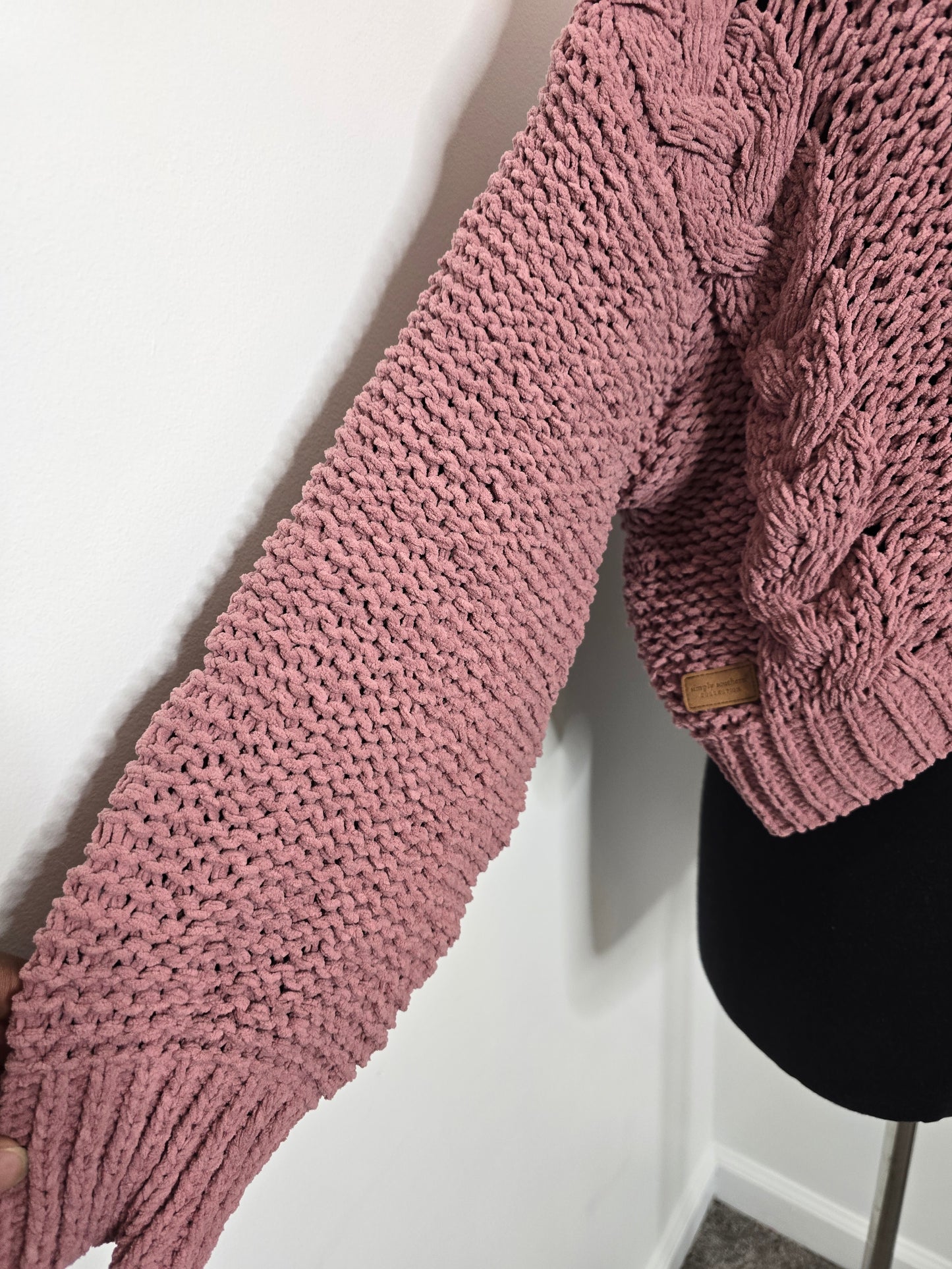 Simply Southern Collection Braided Chenille Sweater Plum Sz S