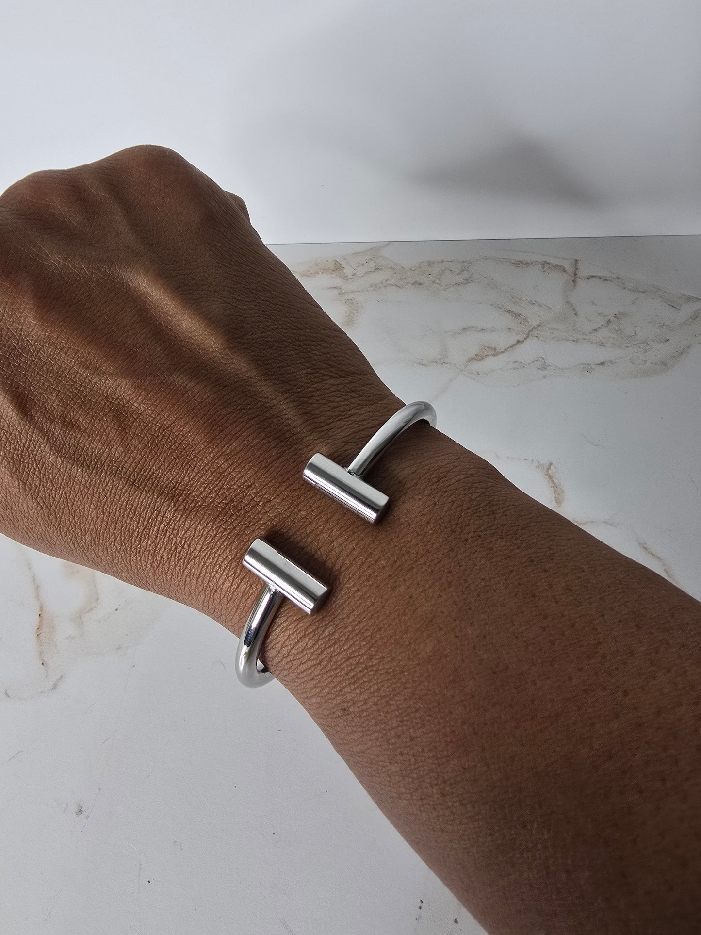 Stainless Steel Silver Hinge Cuff Bracelet