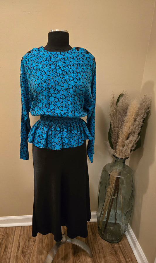 Vintage Maggy London Peplum Silk Blouse Sz 10