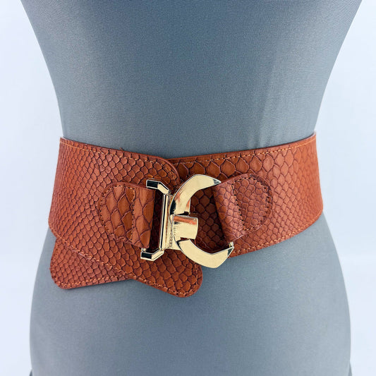 Cognac Faux Skin Belt Fits Sz L/XL