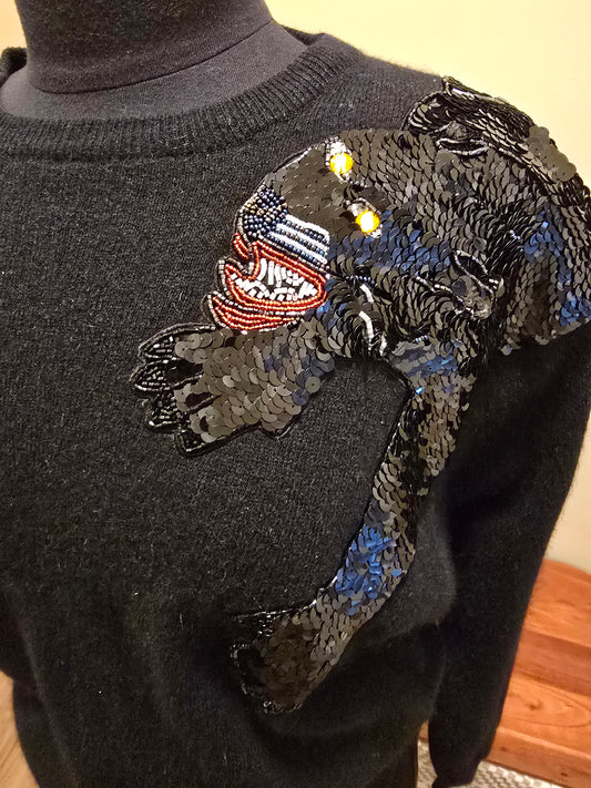 Vintage Ciao Sport Black Panther Sequin Sweater Sz S/M