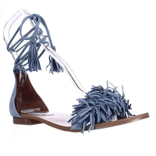 Steve Madden Blue Suede Fringe Sandals Sz 10
