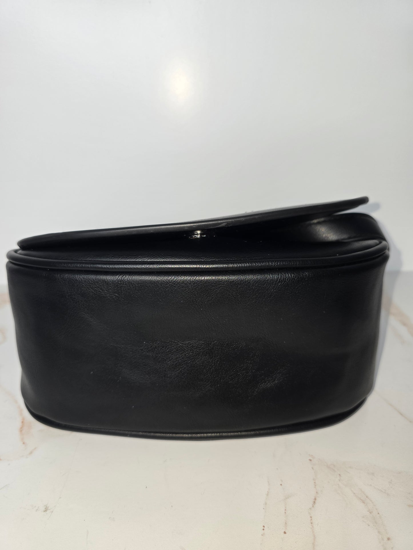 Black Faux Leather Saddle Bag