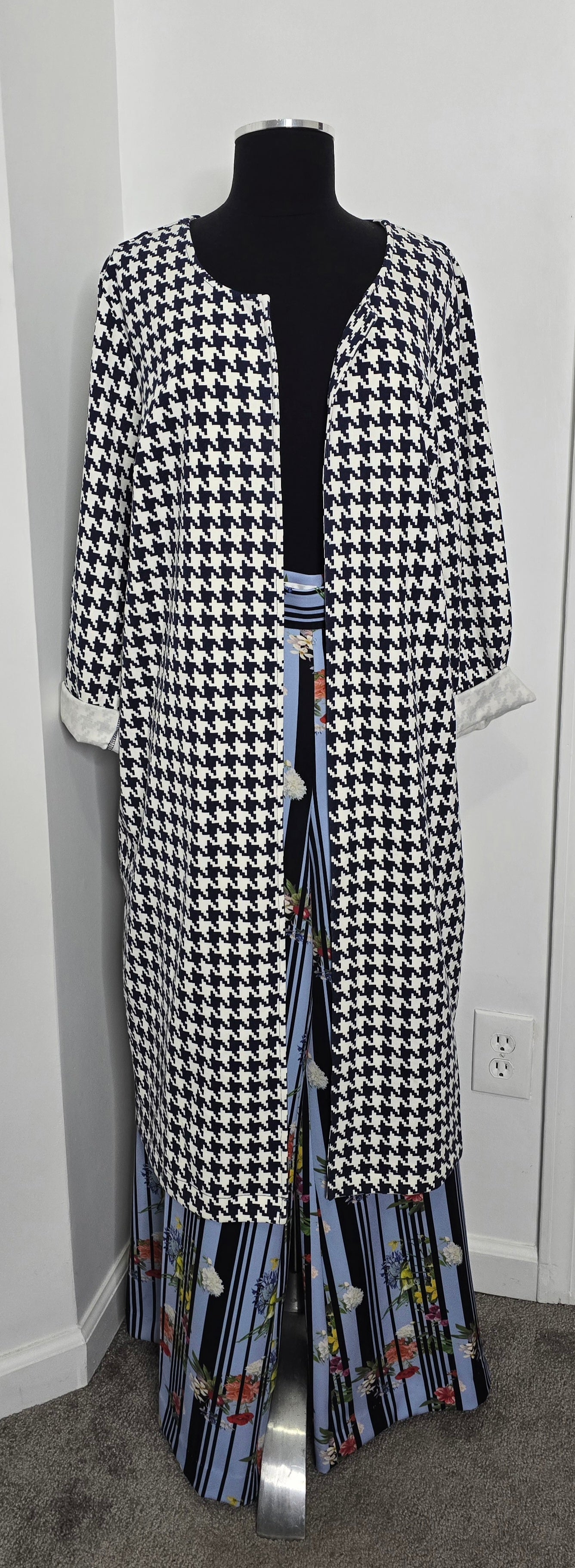 Jessica London Navy & White Houndstooth Duster Sz 18W