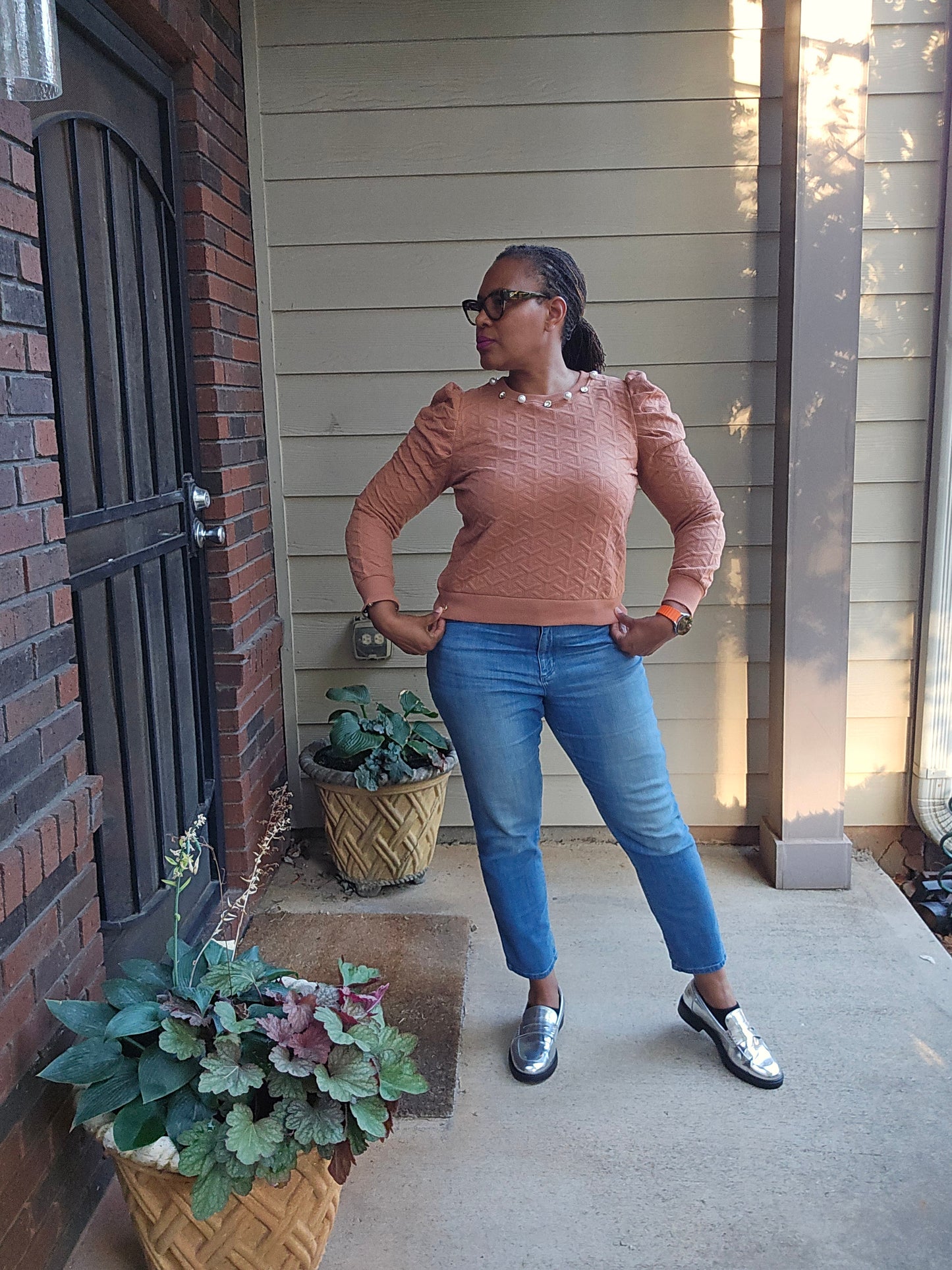 Simply Southern Rust Quilted Embellished Sweater