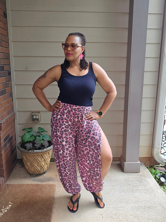 Genie Harem Cranberry Leopard Pants