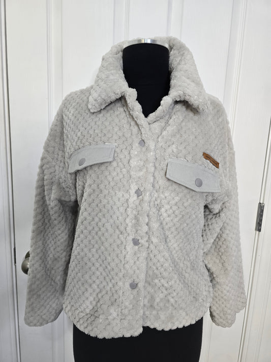 Simply Southern Sherpa Shacket Light Grey Sz S