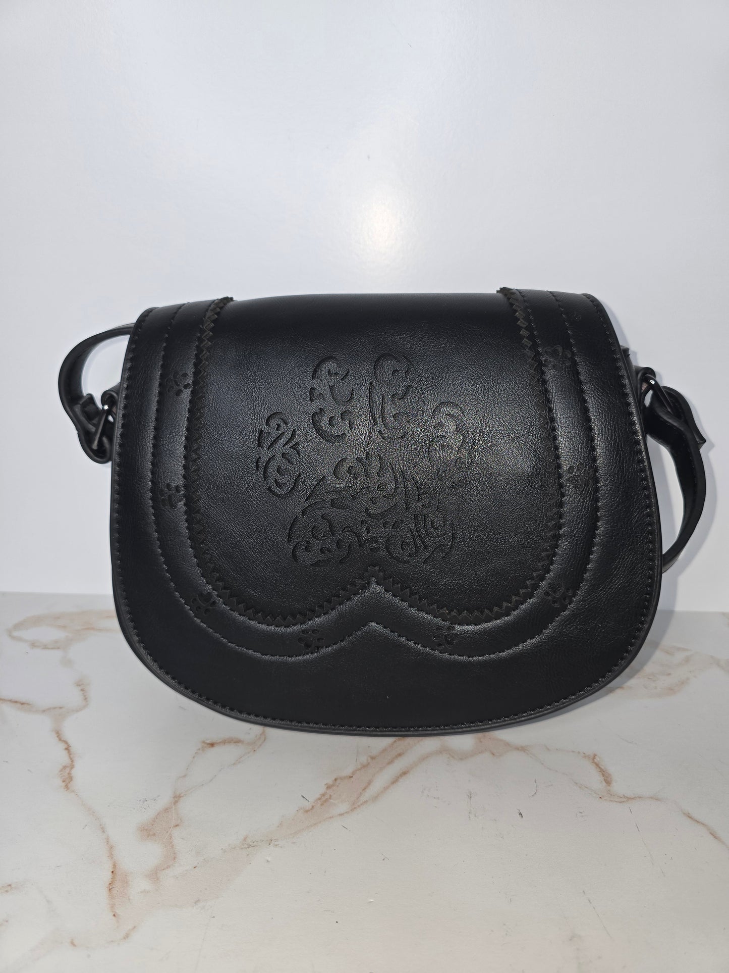 Black Faux Leather Saddle Bag
