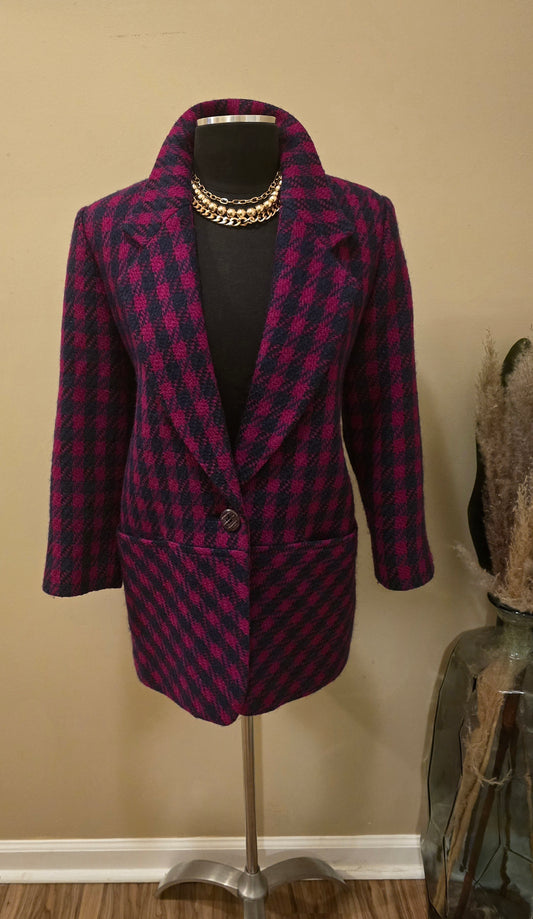 Vintage Jean Pierre Houndstooth Jacket 3/4 Length Sleeve Sz L