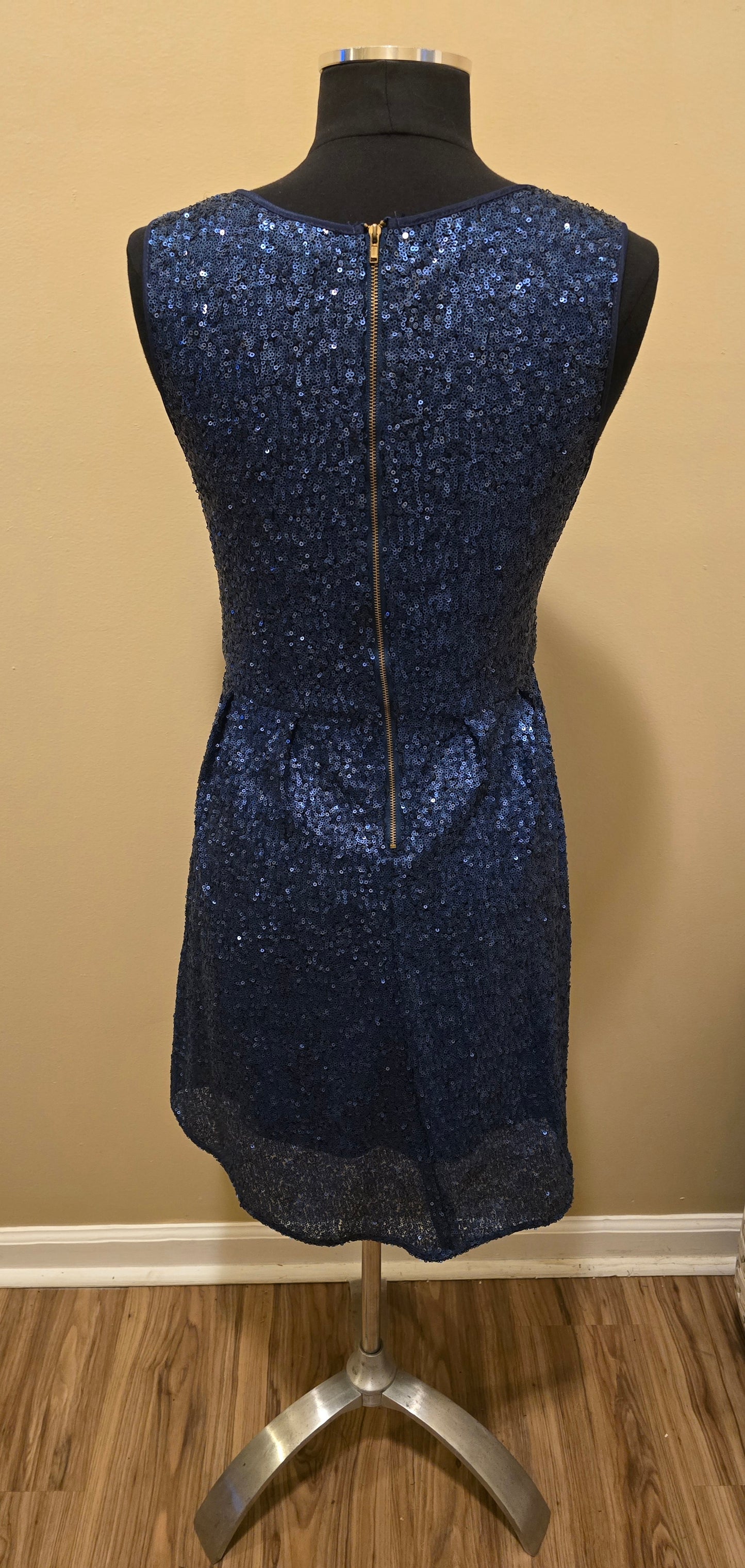 Navy Blue Sleeveless Fit & Flare Sequin Dress Sz M