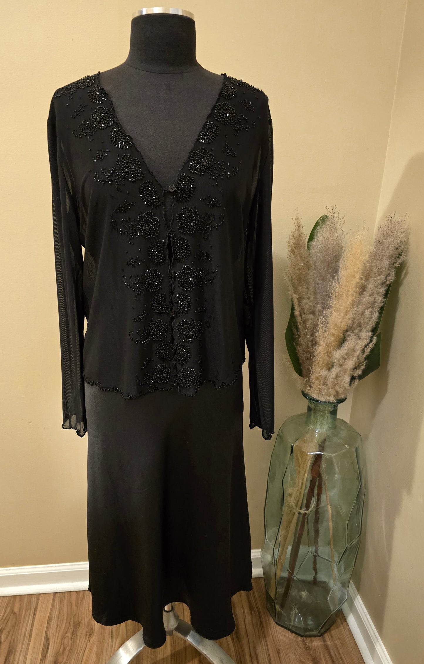 Clifford & Willis Beaded Sheer Black Blouse Sz L