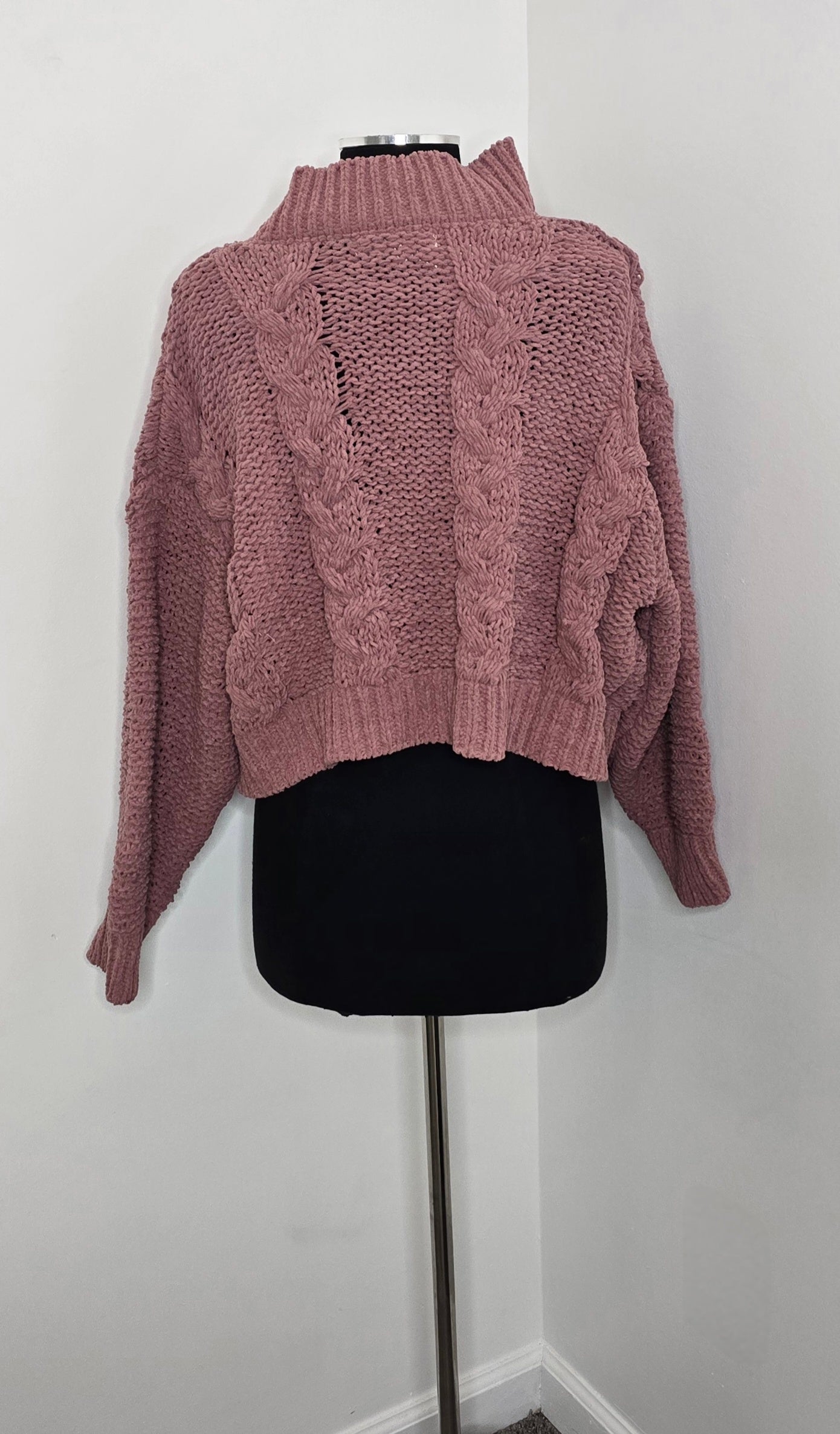 Simply Southern Collection Braided Chenille Sweater Plum Sz S