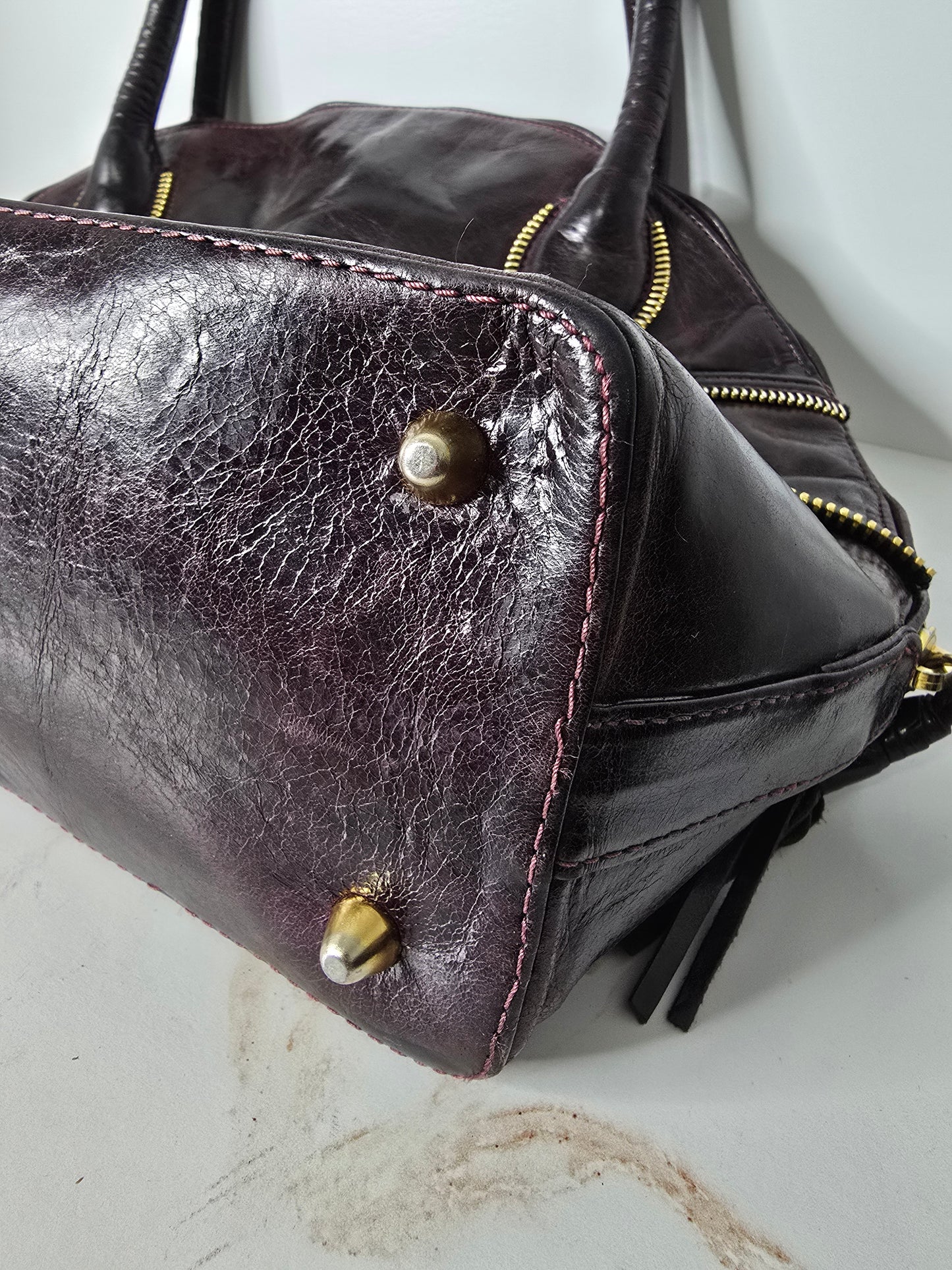 Zina Eva Eggplant Leather Handbag