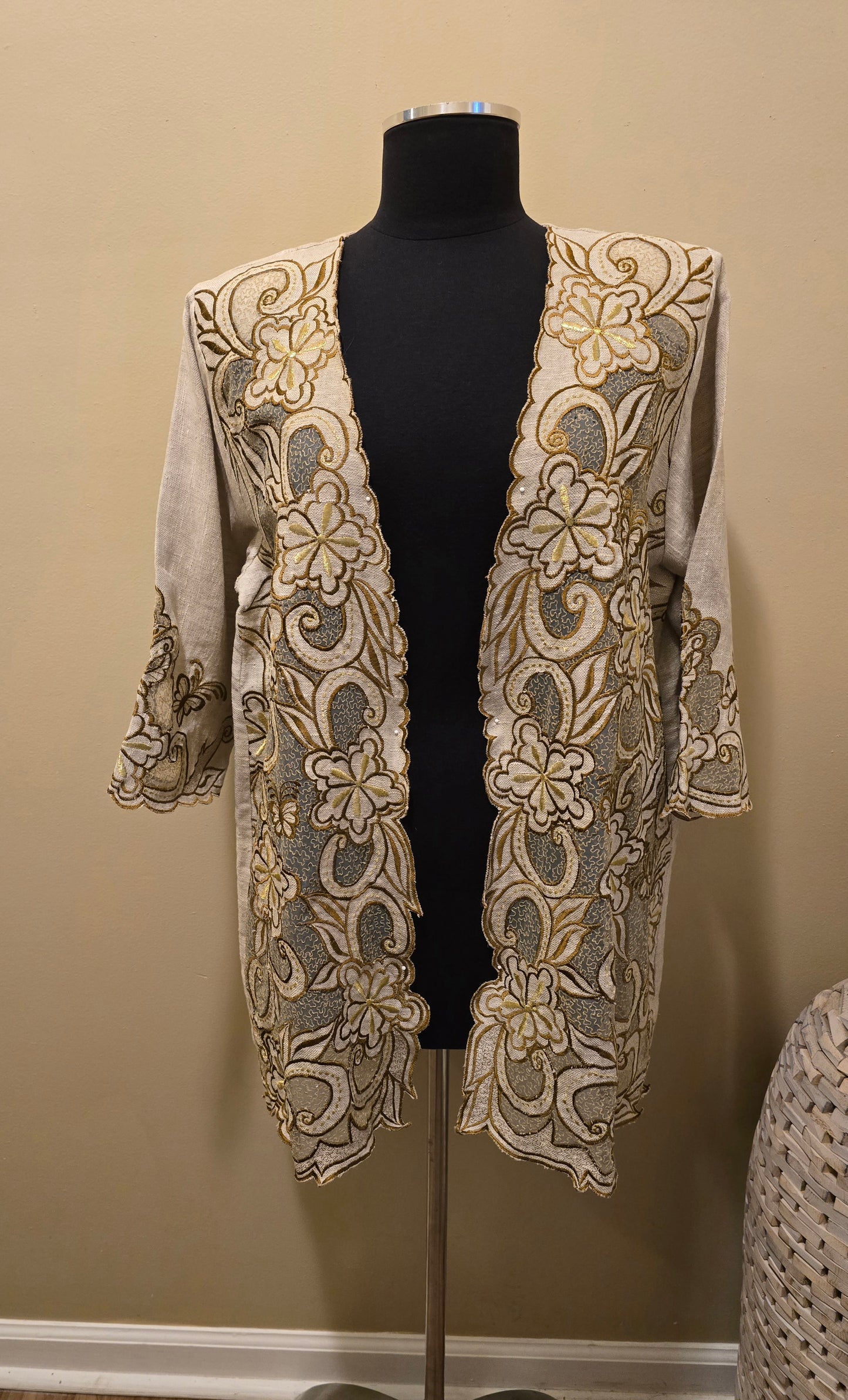 Linen Embroidered Blazer Sz 1XL