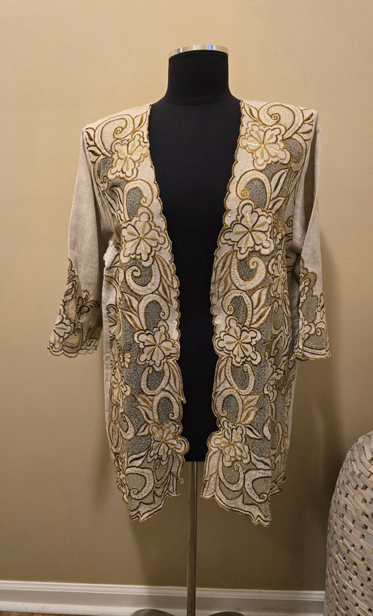 Linen Embroidered Blazer Sz 16
