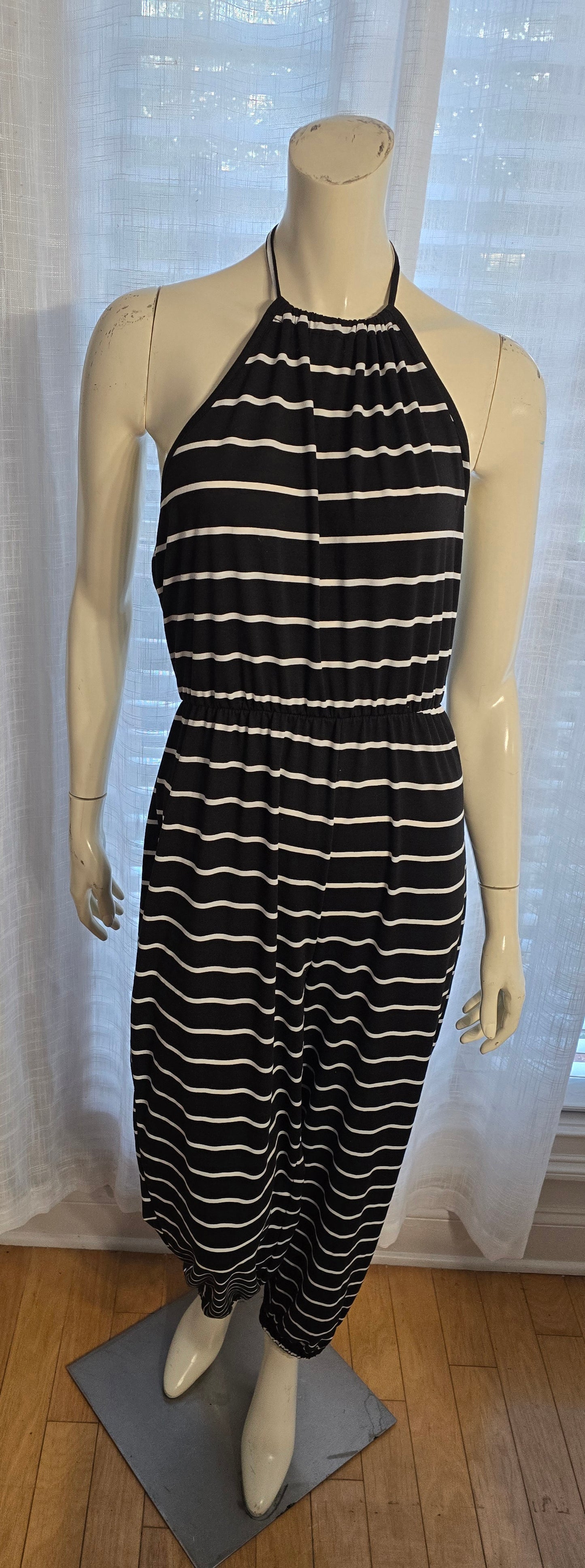 Shein Curve Black & White Striped Halter Jumpsuit Sz 2XL (best fit XL)