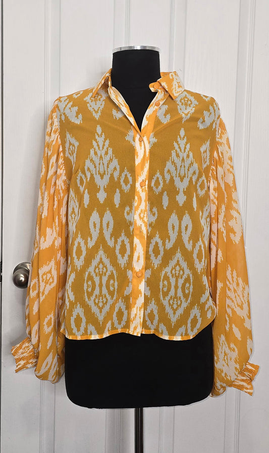 Fall Bloom Sheer Blouse Sz S (fits a M)