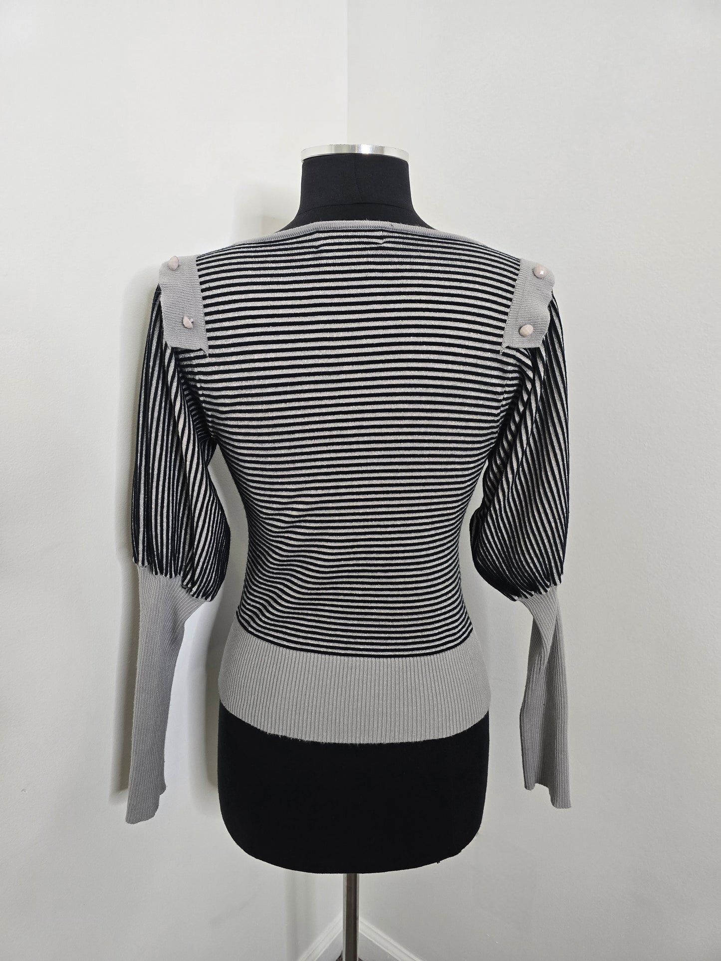 Color Cnaba Striped Ballon Sleeve Sweater Sz S