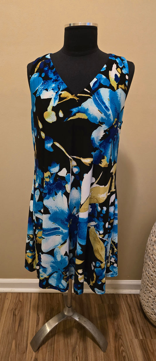 Black & Tropical Swing Dress Sz L