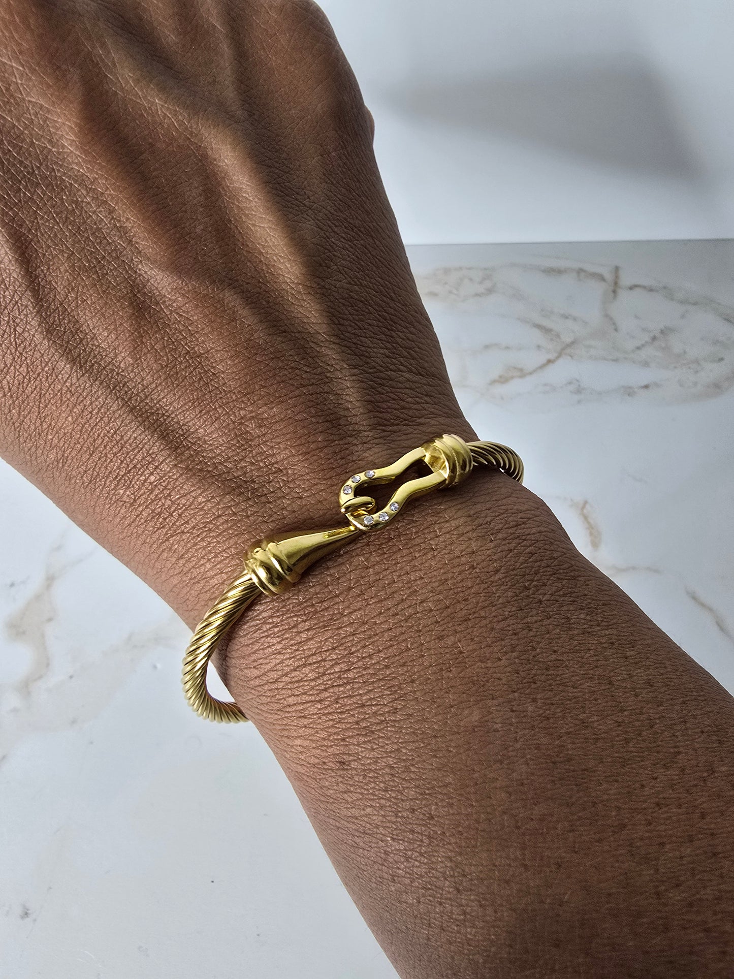 Stainless Steele Gold Twisted Hook Bracelet