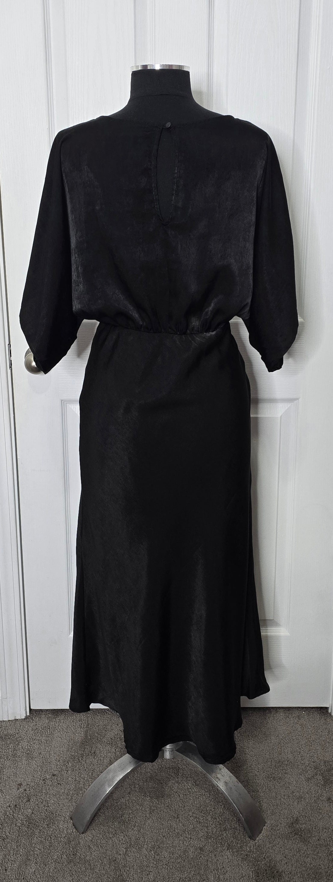 Dolman Sleeve Black Satin Dress