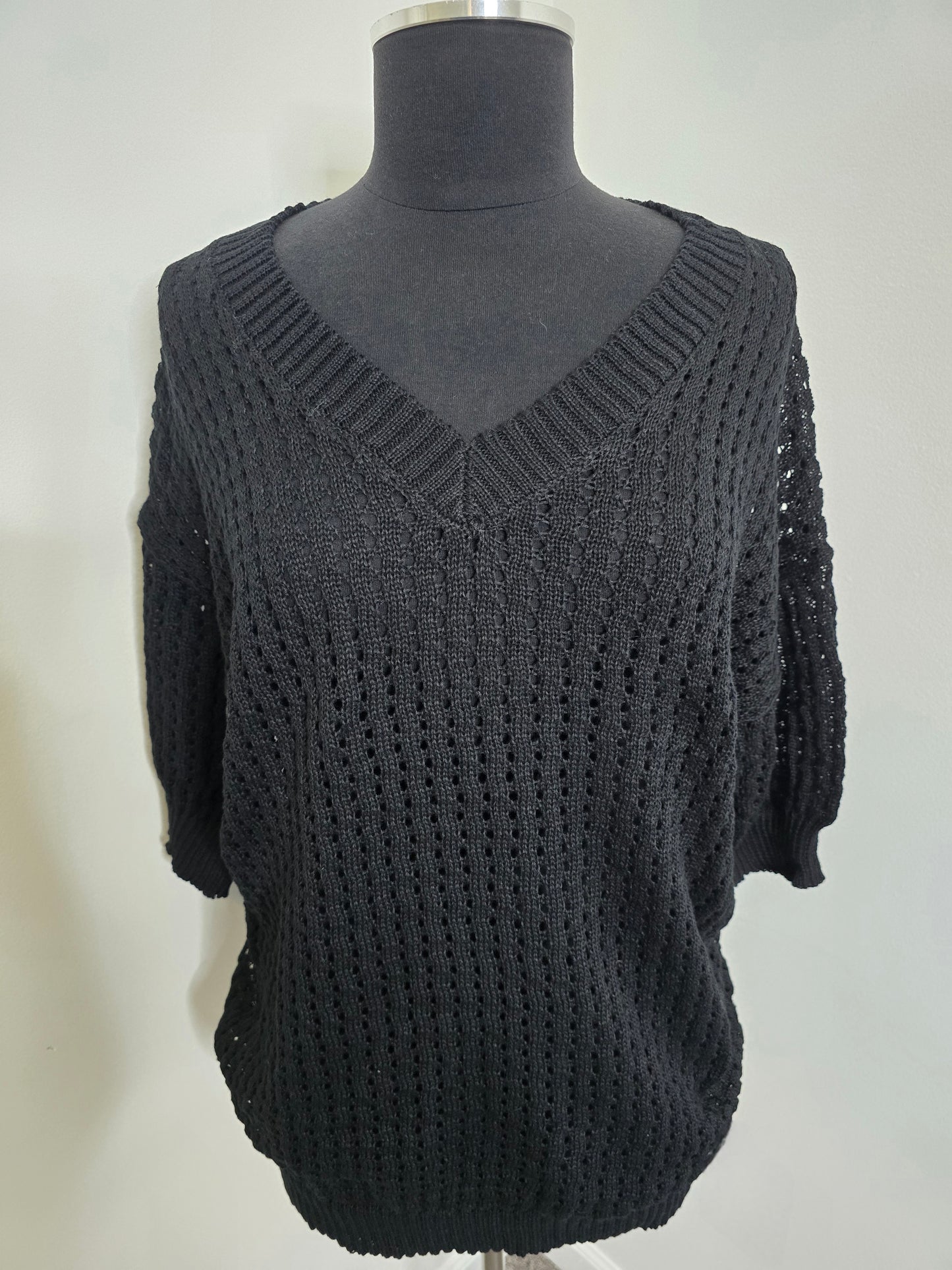 Black Knit Short Sleeve Sweater Sz XL