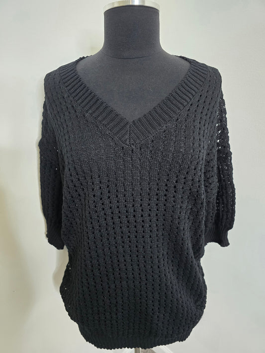 Black Knit Short Sleeve Sweater Sz XL