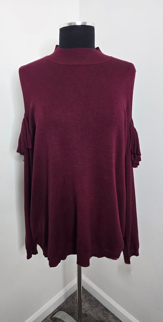Fashion To Figure Cold Shoulder Ruffle Sleeve Sweater Sz 3X