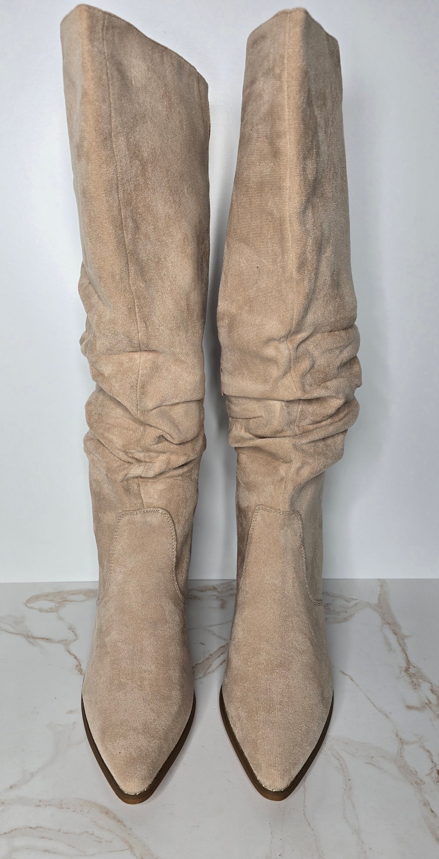 Pointy Toe Knee High Faux Suede Blush Slouch Boot Sz 11