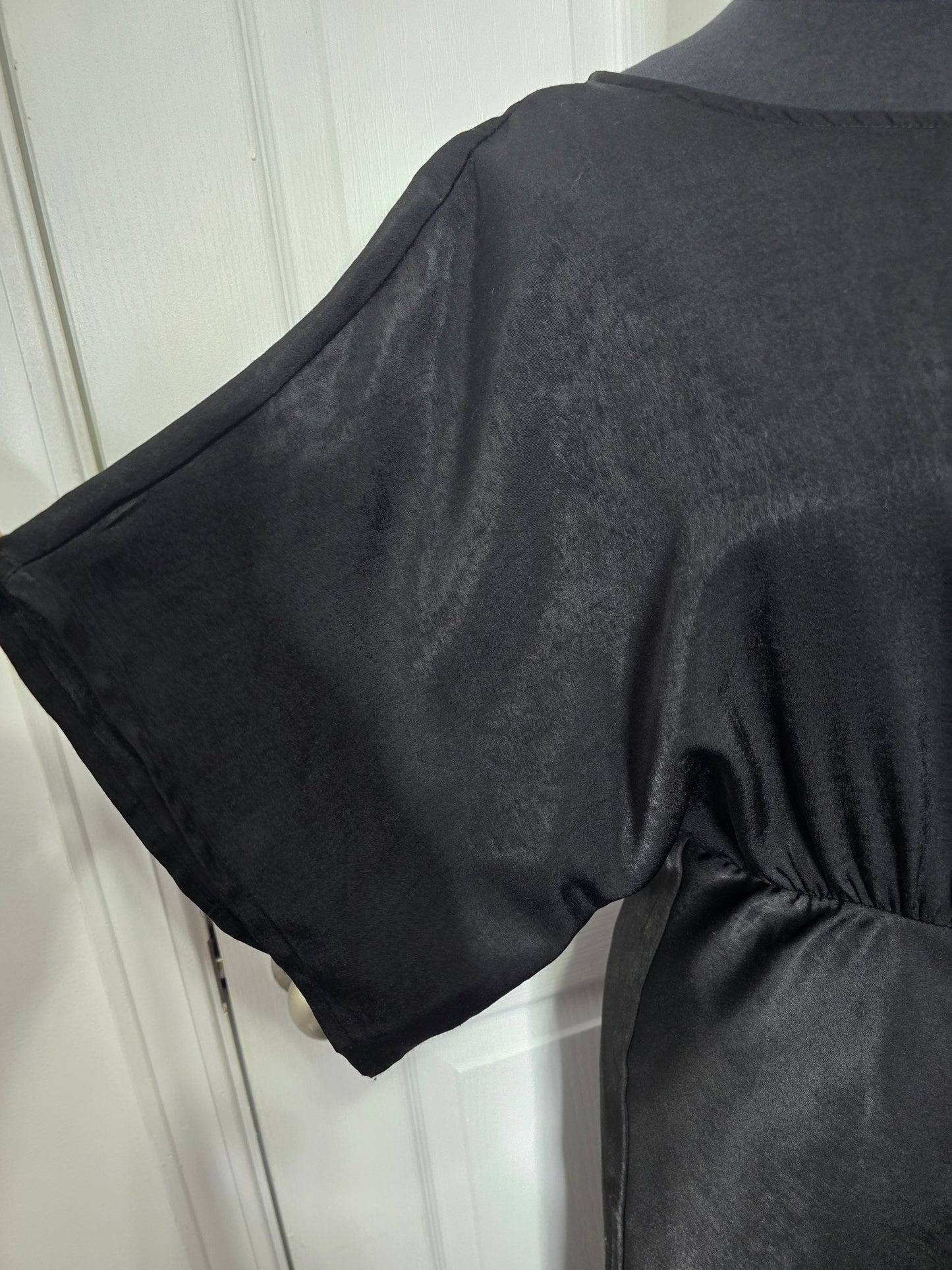 Dolman Sleeve Black Satin Dress