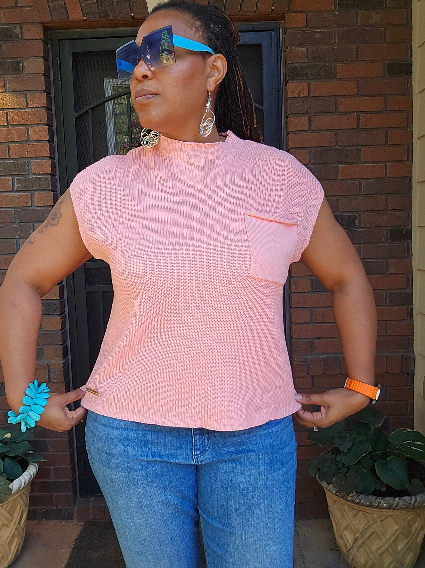 Simply Southern Sleeveless Knit Sweater Pink Sz L