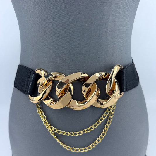 Gold & Black Chain Stretch Belt Fits Up To Sz 1X
