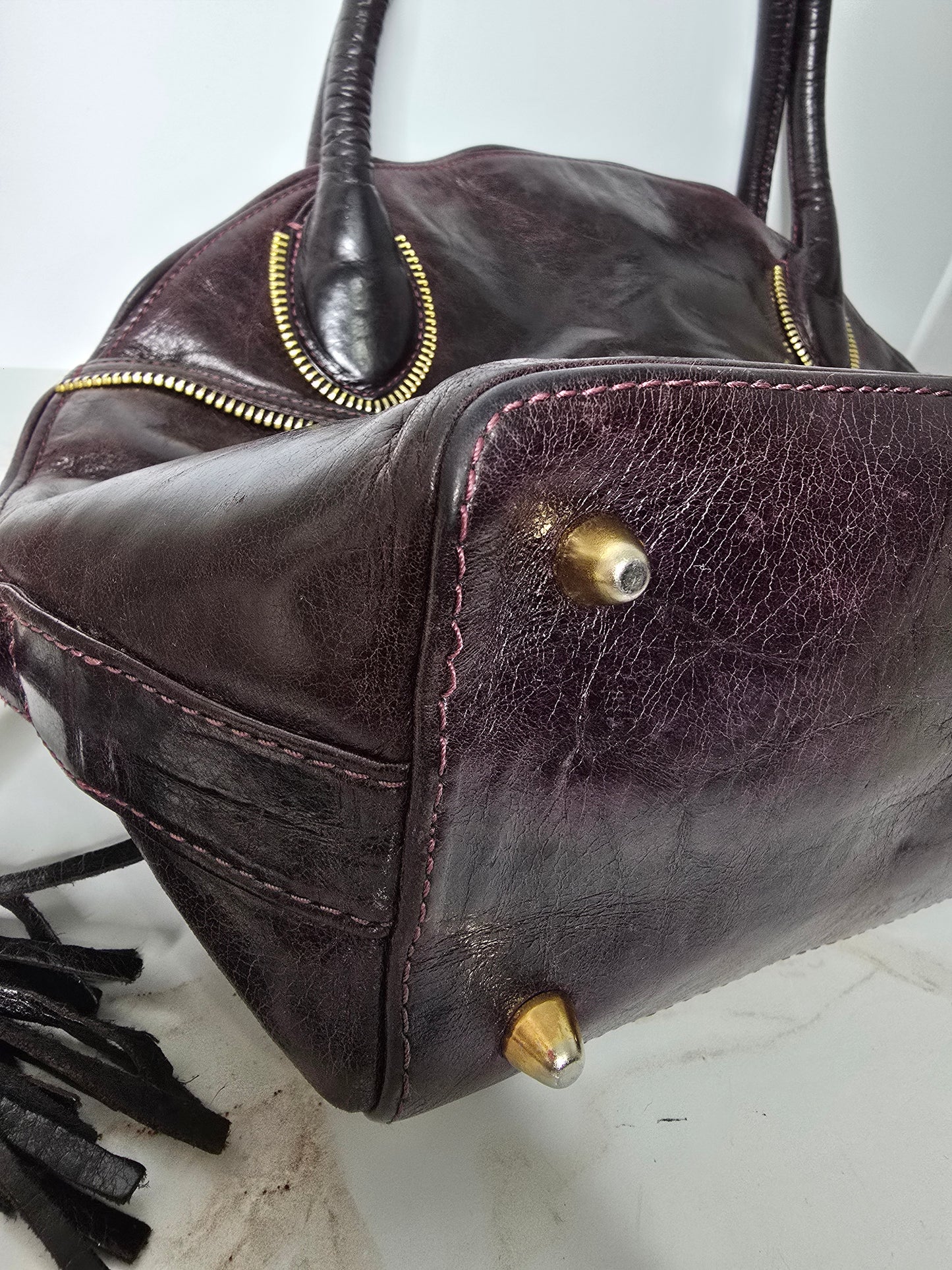 Zina Eva Eggplant Leather Handbag