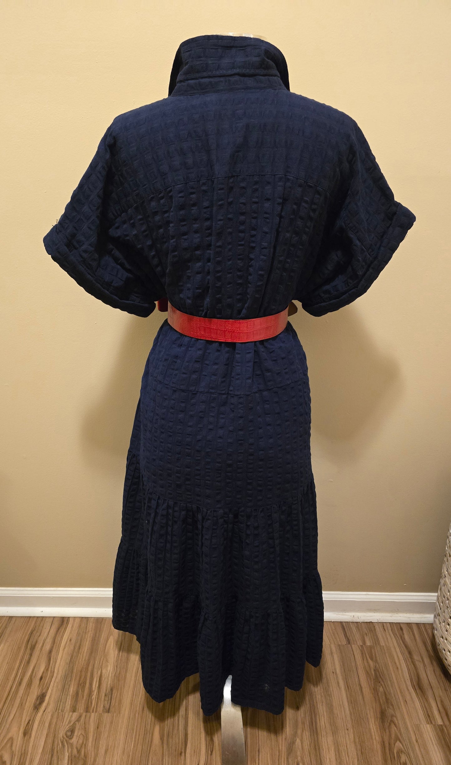 Designer Navy Gingham Cotton Dress Sz 18