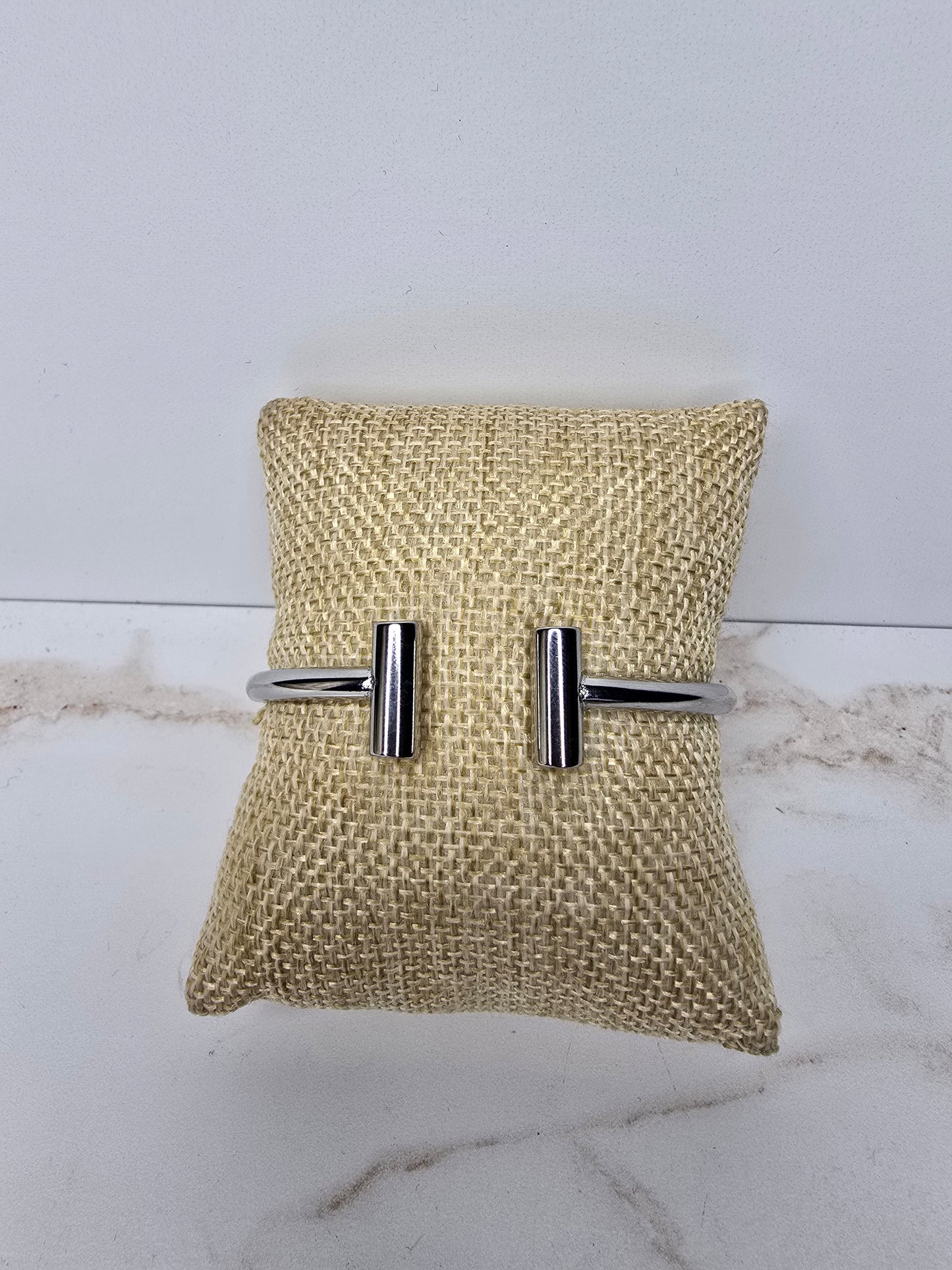Stainless Steel Silver Hinge Cuff Bracelet