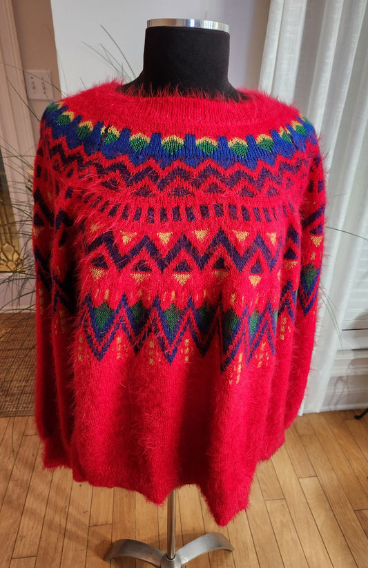 Time & Tru Red Fuzzy Sweater Sz XL