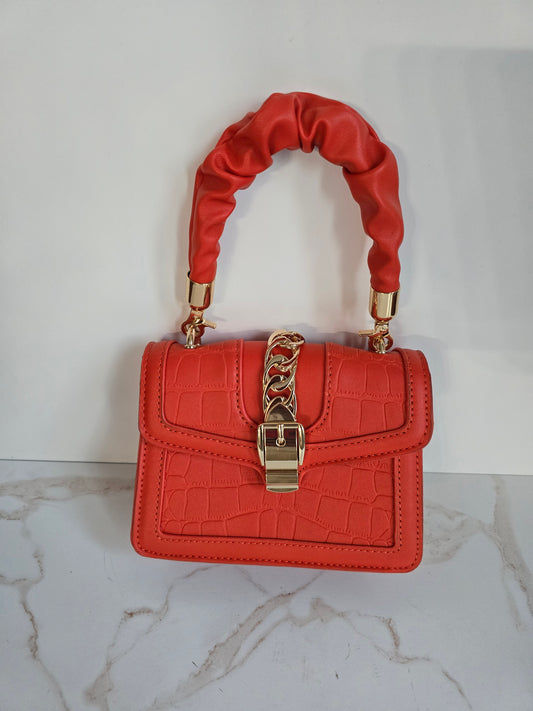Orange Faux Skin Mini Handbag