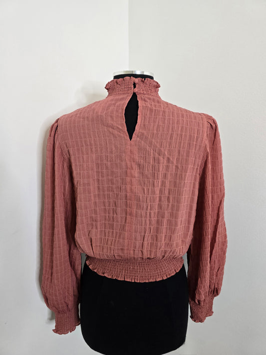 Ruffle Neck Blouse with Keyhole