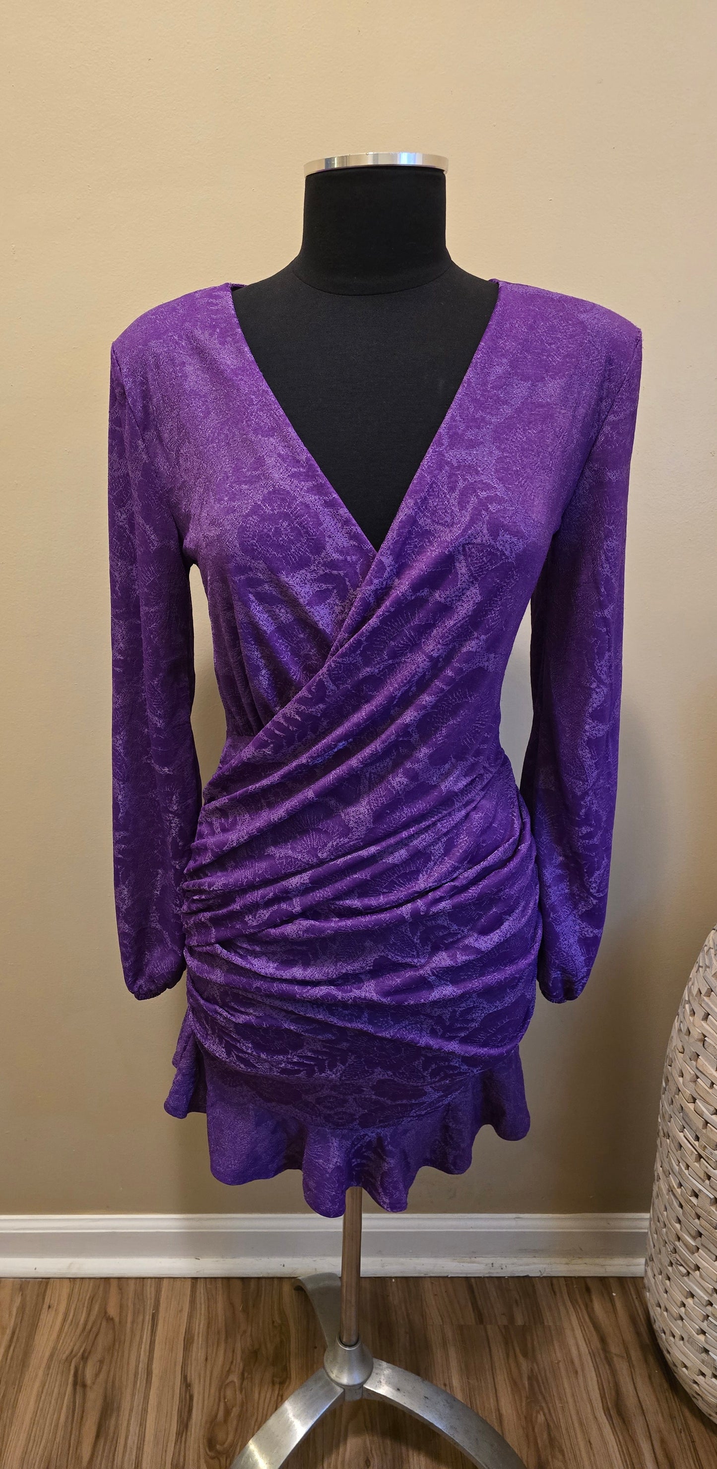 Purple Floral Rouche Dress Sz M