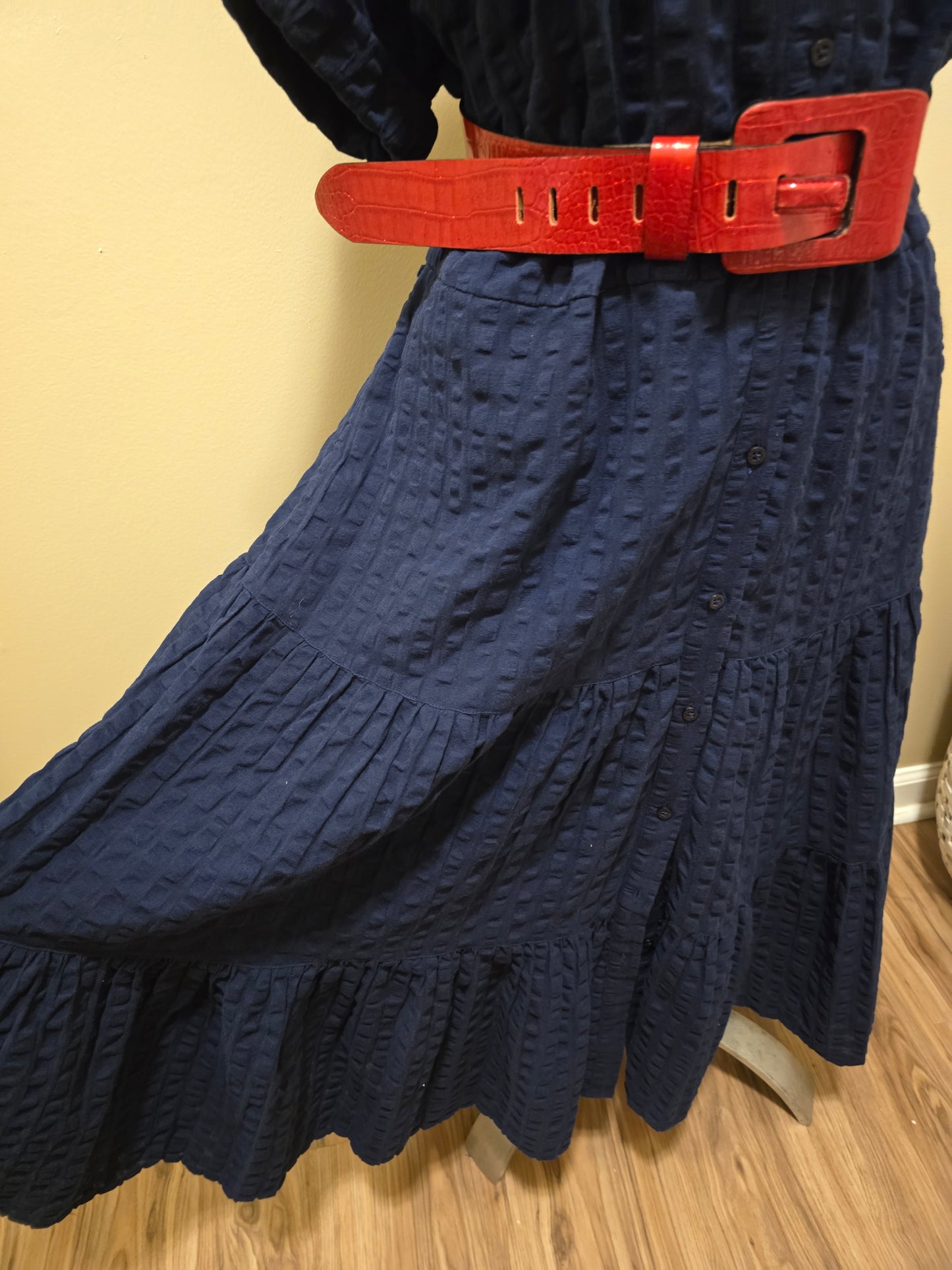 Designer Navy Gingham Cotton Dress Sz 18