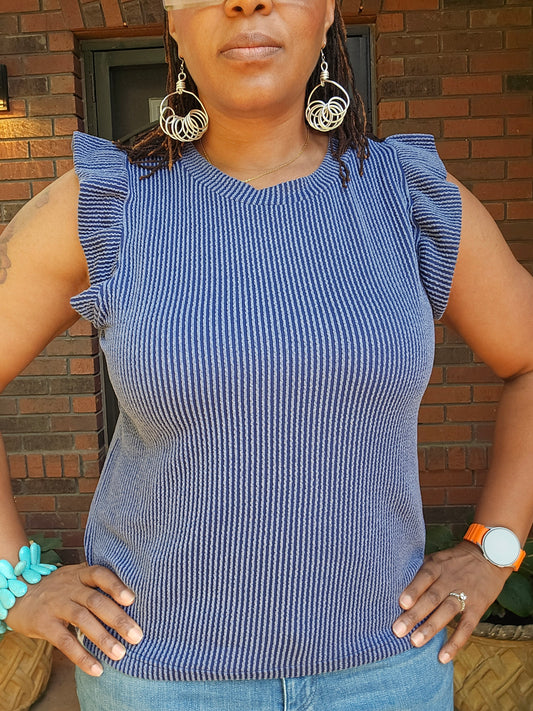 Simply Southern Blue Ruffle Sleeveness Top