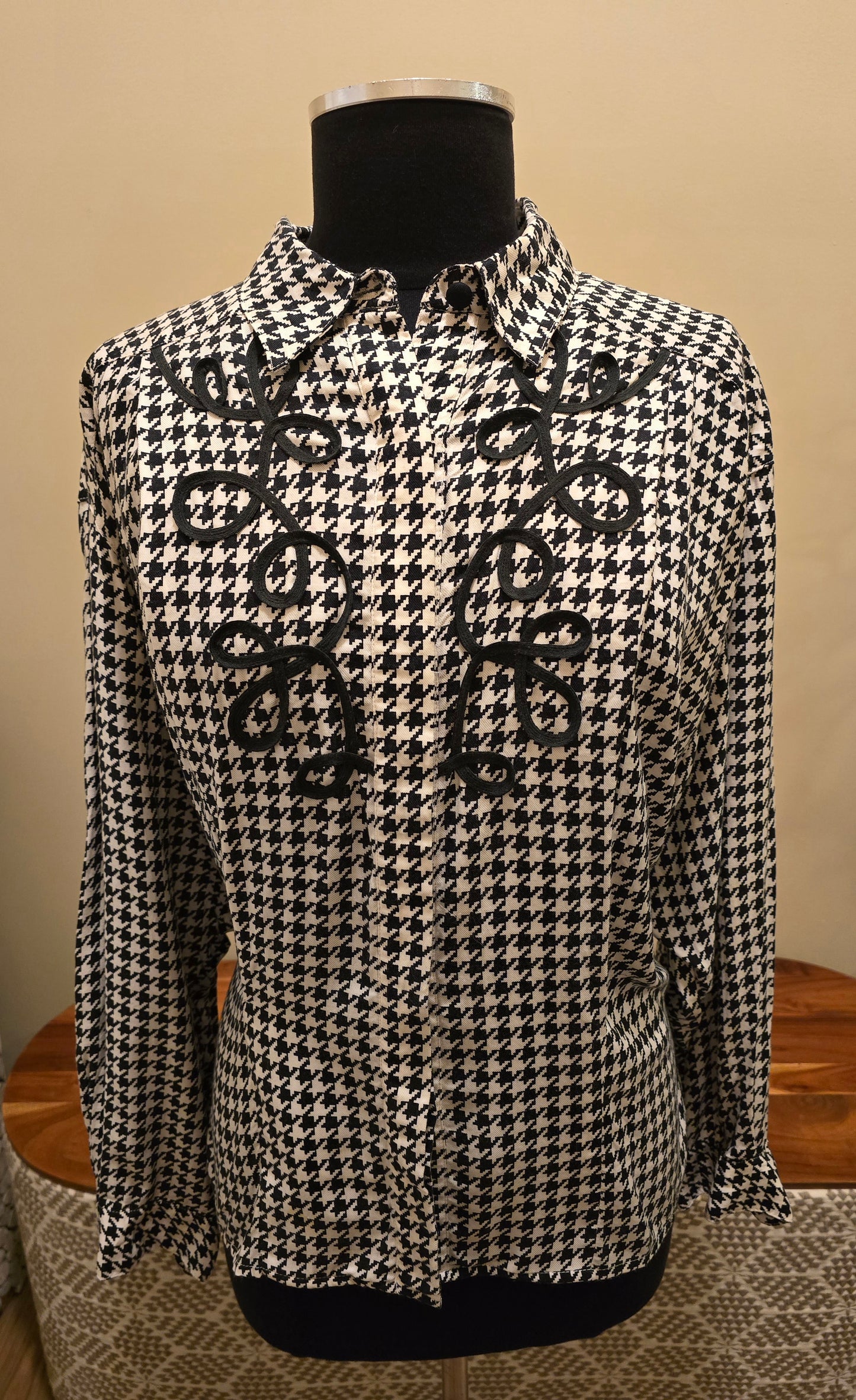 Black & White Houndstooth Blouse Sz 12