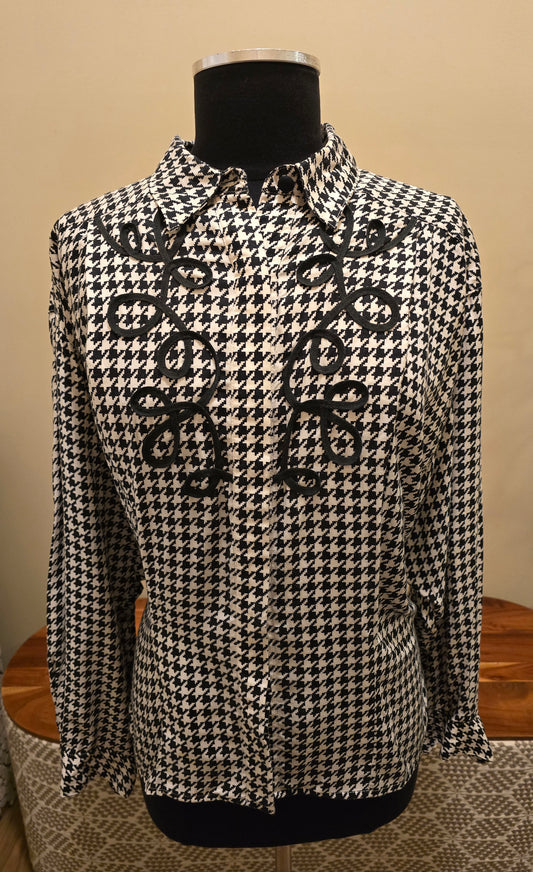 Black & White Houndstooth Blouse Sz 12
