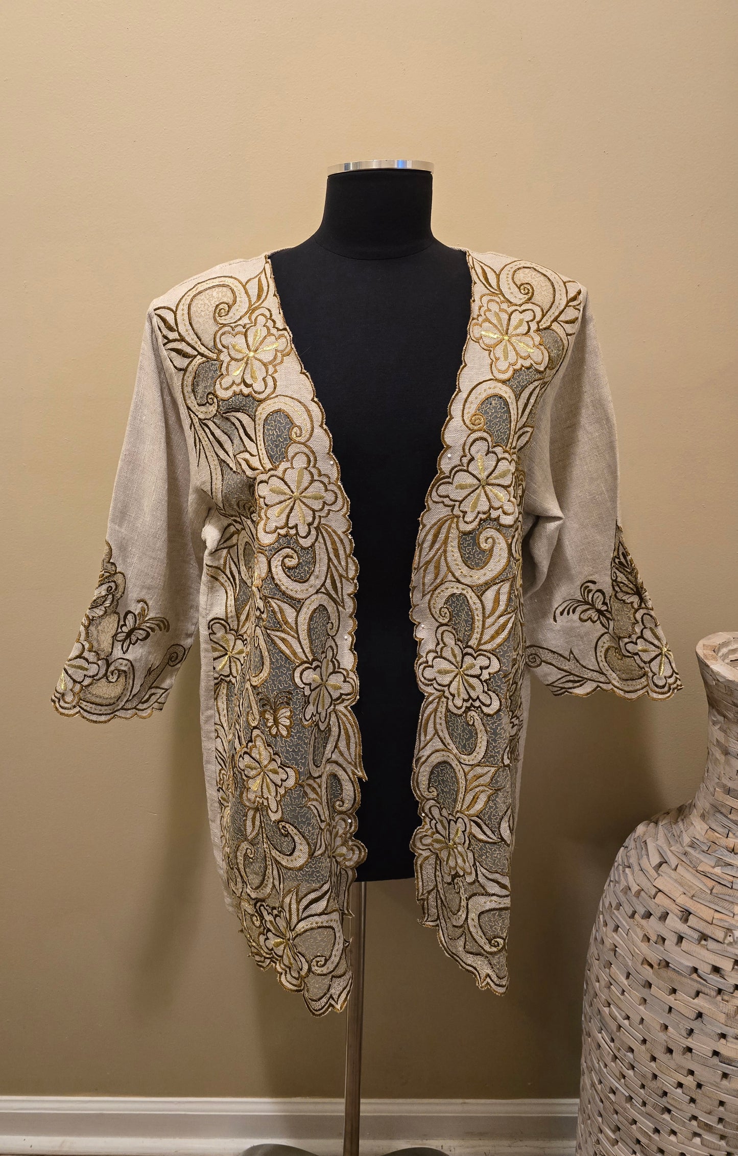 Linen Embroidered Blazer Sz 1XL