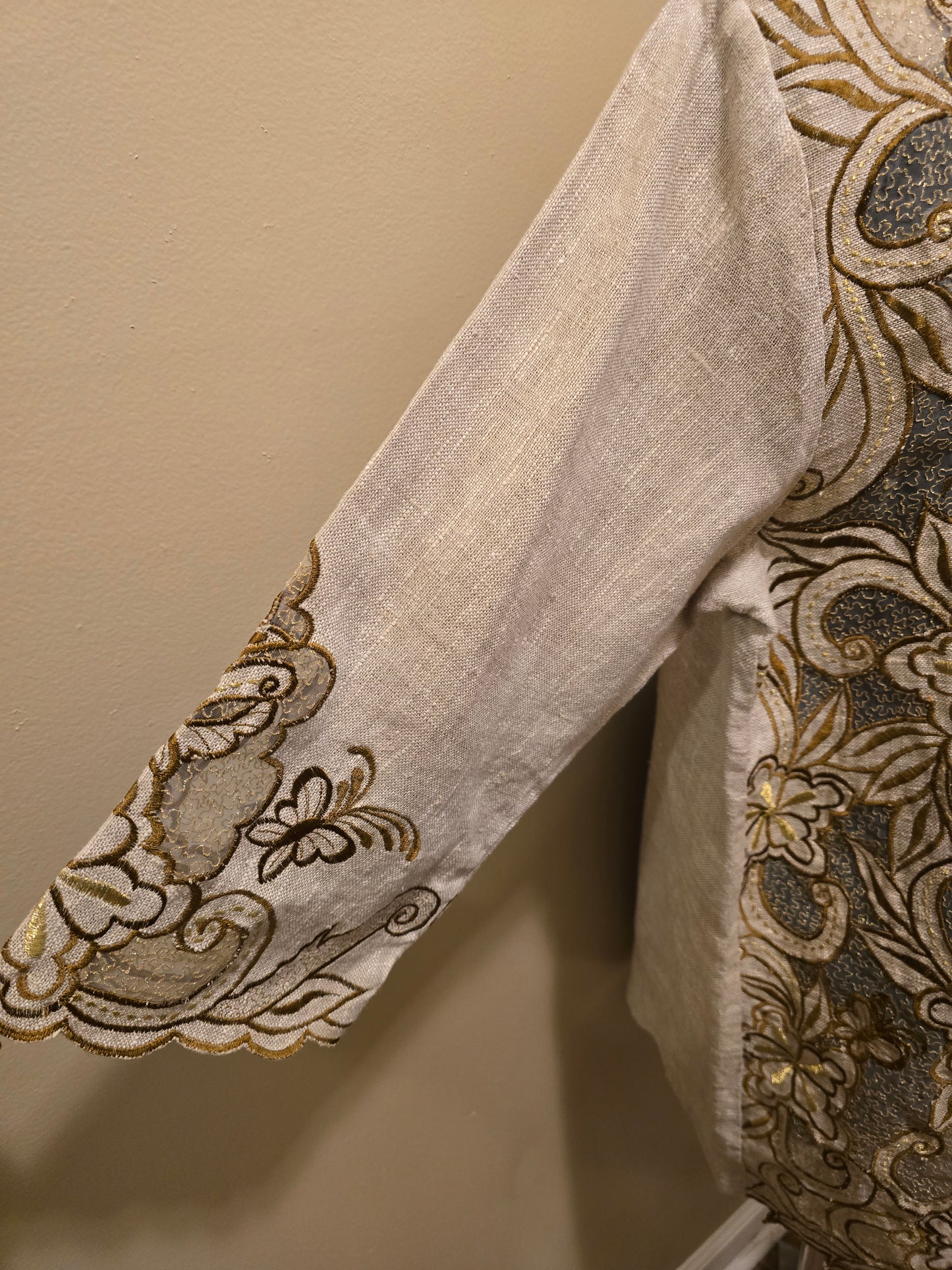 Linen Embroidered Blazer Sz 1XL