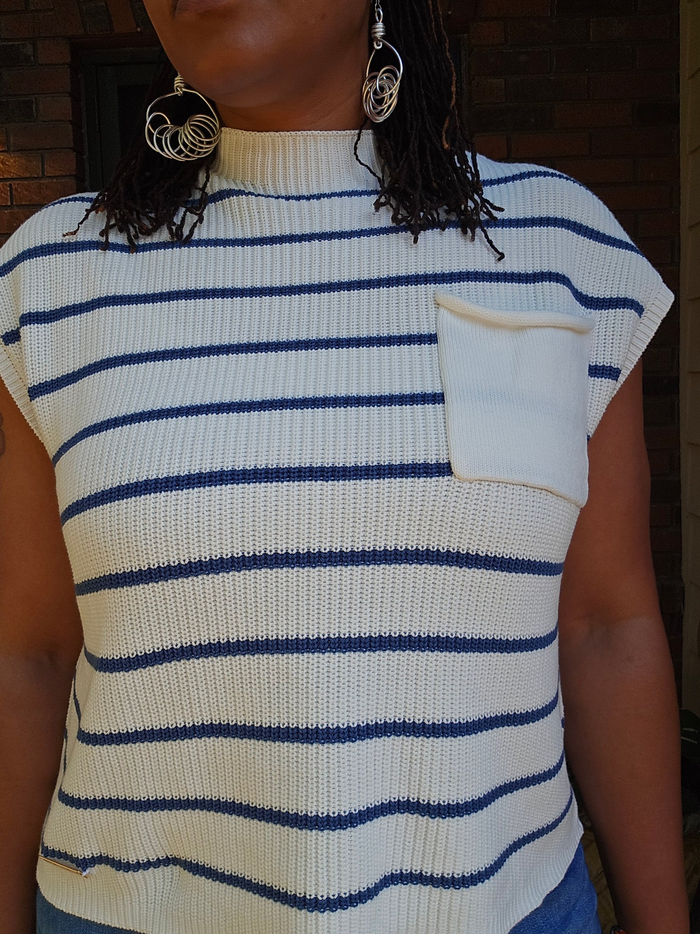 Simply Southern Sleeveless Knit Sweater Blue & White