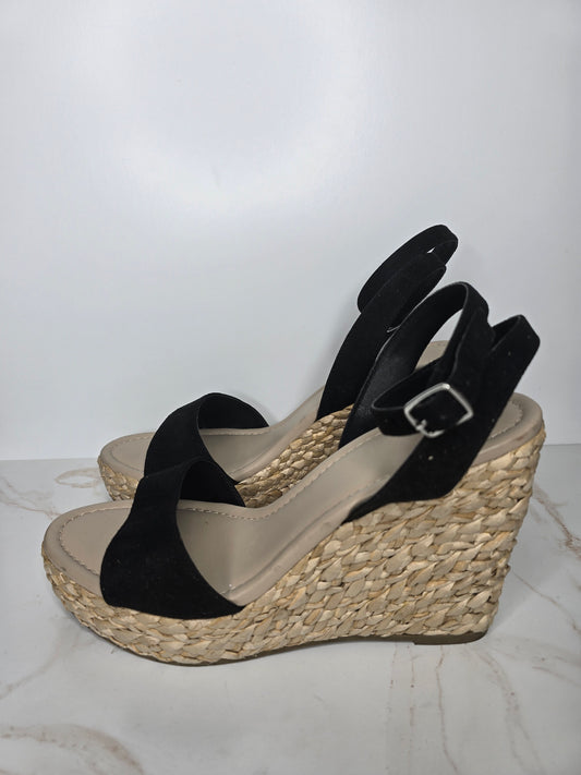 BP Ginny Espadrille Ankle Strap Wedge Sandal Black Sz 11