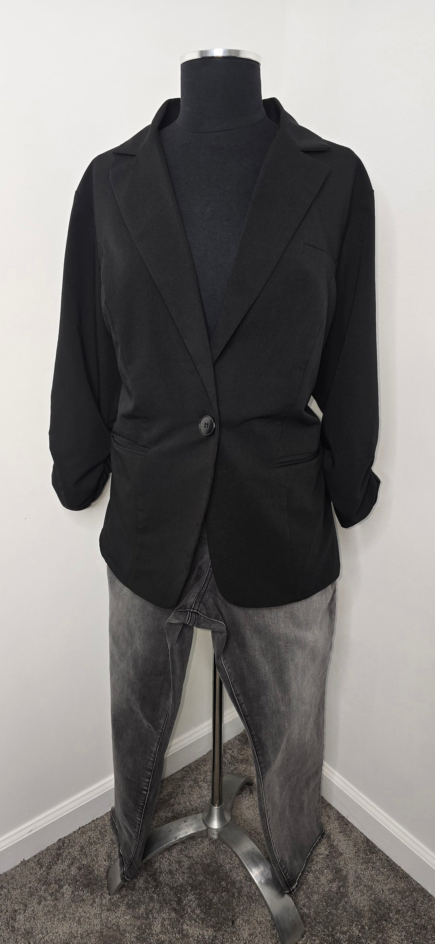 Torrid Black Ruched Blazer 3/4 Sleeve Sz 2X