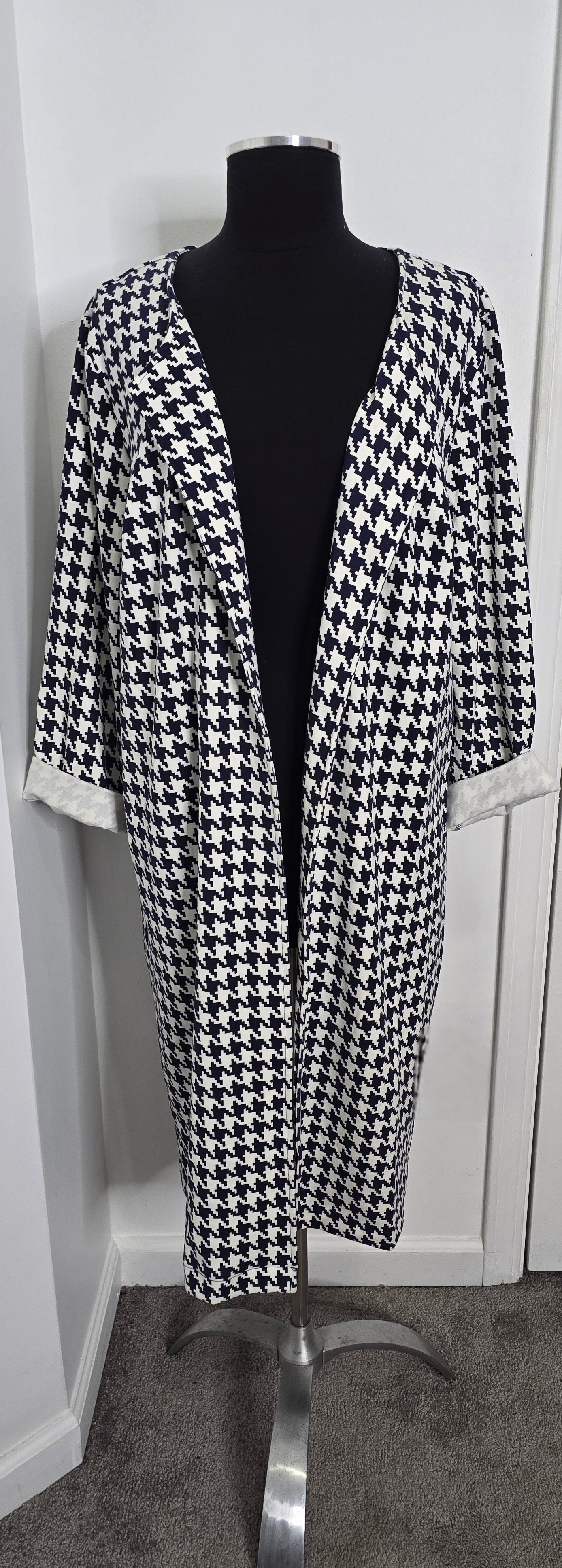 Jessica London Navy & White Houndstooth Duster Sz 18W