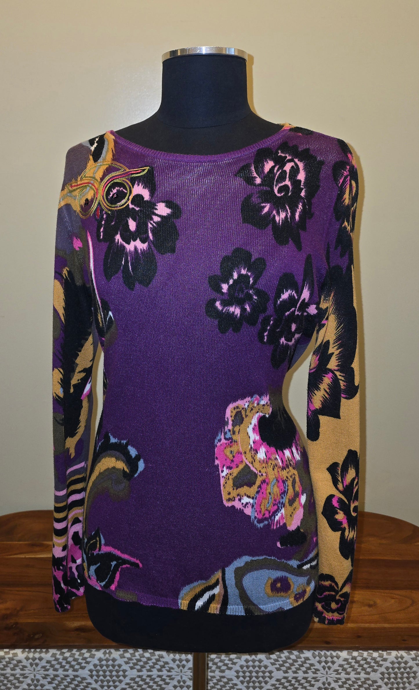 Rara Avis by Iris Apfel Knit Owl Multi-Colored Top Sz S/M